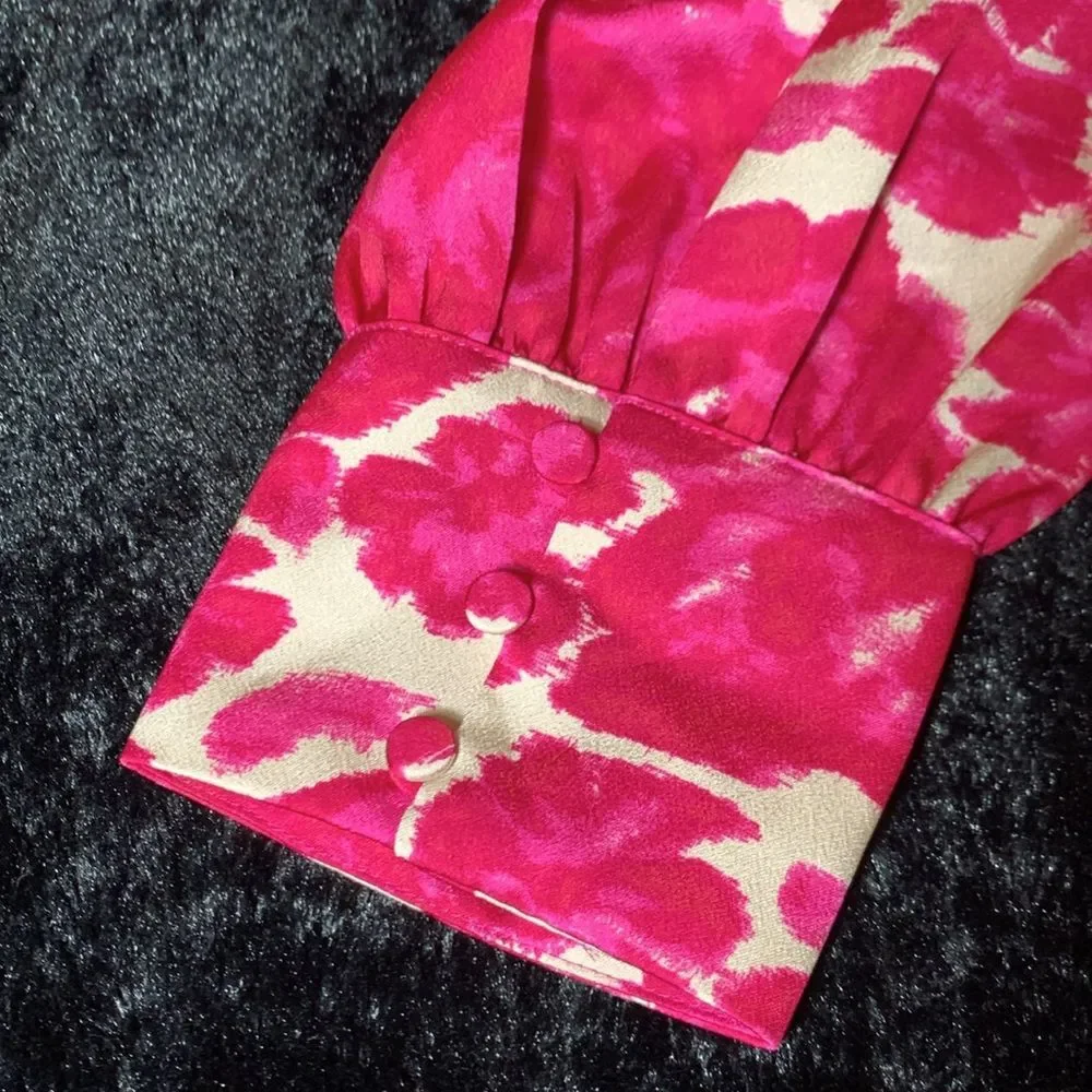 J.Crew Women's Deep V-Neck Long Sleeve Button-Front Top in Shaded Floral Size 8